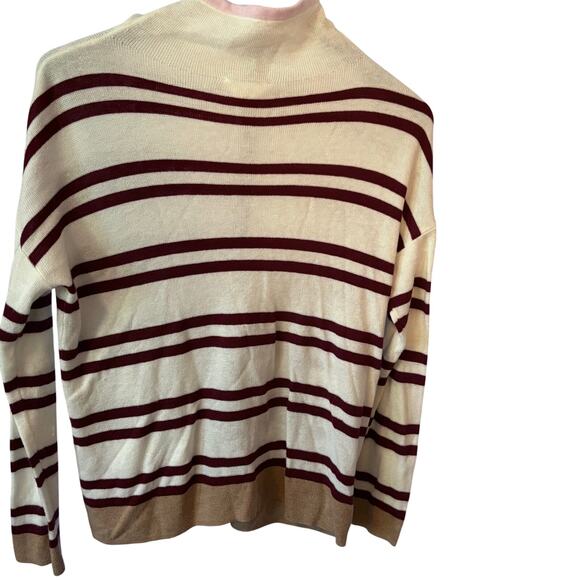 LOFT Lou & Gray Maroon Cream Striped Mock Neck Lightweight Sweater - Small - Picture 5 of 11